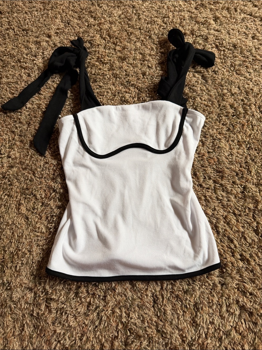 ILLA ILLA White Tank Top with Black Trim and Tie Straps